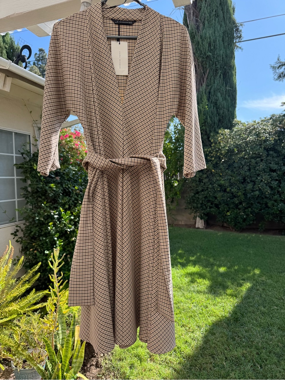 Women's Checked Dress in Beige - Brand Unspecified